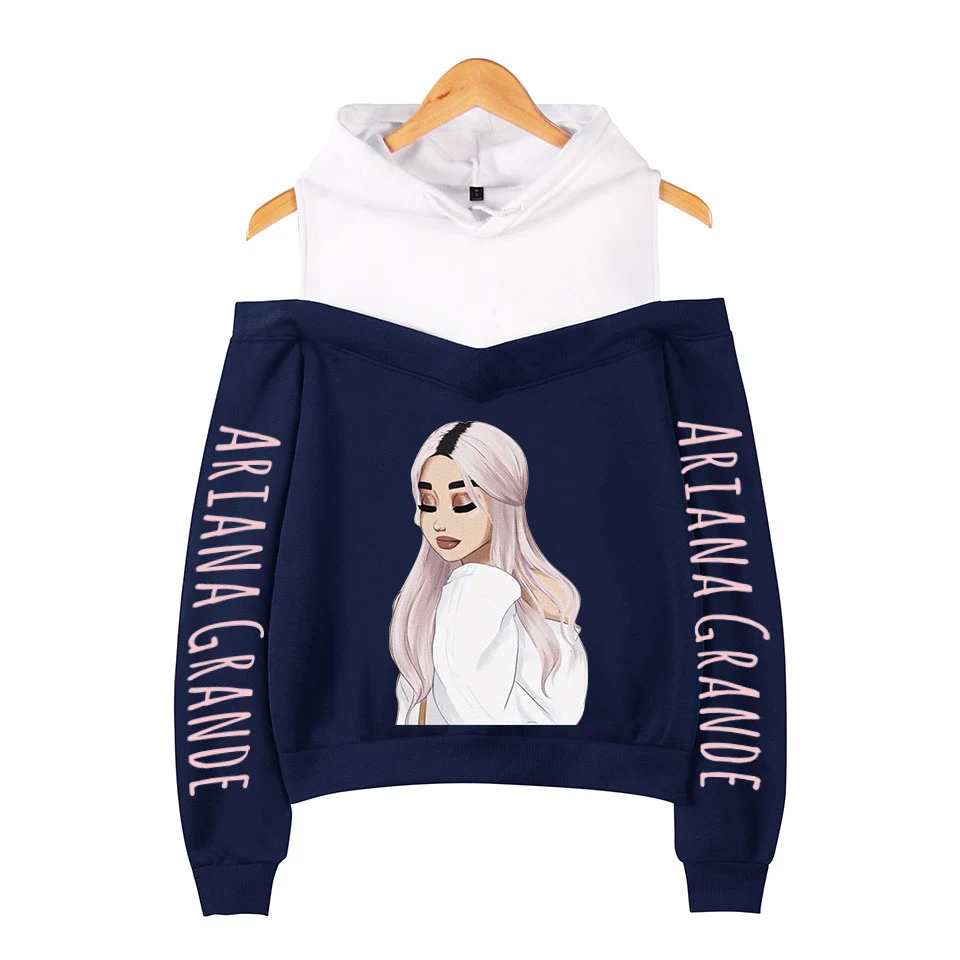 New Fashion Ariana Grande Off shoulder Hoodies Women Pertty Casual Sexy Sweatshirt Print Ariana Grande Off Shoulder Sweatshirts