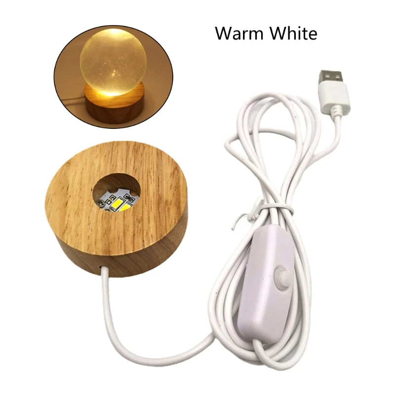 

L38A Round Wooden 3D Night Light Base Holder LED Display Stand for Crystals Glass Ball Illumination Lighting Accessories