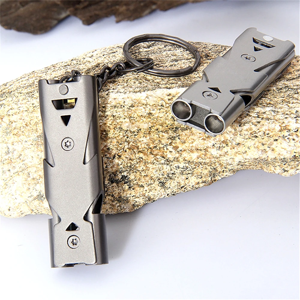 Outdoor Survival Whistle High Decibel Double Pipe Whistle Stainless Steel Keychain Cheerleading Emergency Multifunction Tools