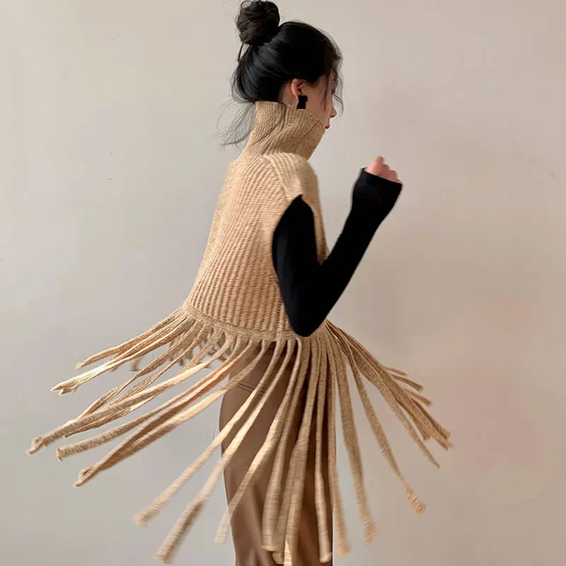 XITAO Solid Color Turtleneck Sweater Knitting Tassel Sleeveless Pullover 2020 Winter The New Casual Fashion Women ZY2467