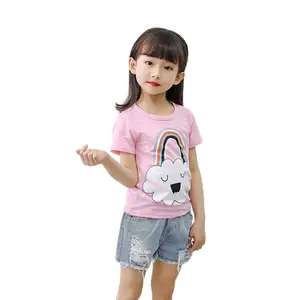 2021 Детская летняя одежда, хлопковые футболки с коротким рукавом для мальчиков и девочек, графическая футболка с мультяшным радужным дизайном, модная одежда для девочек с круглым вырезом