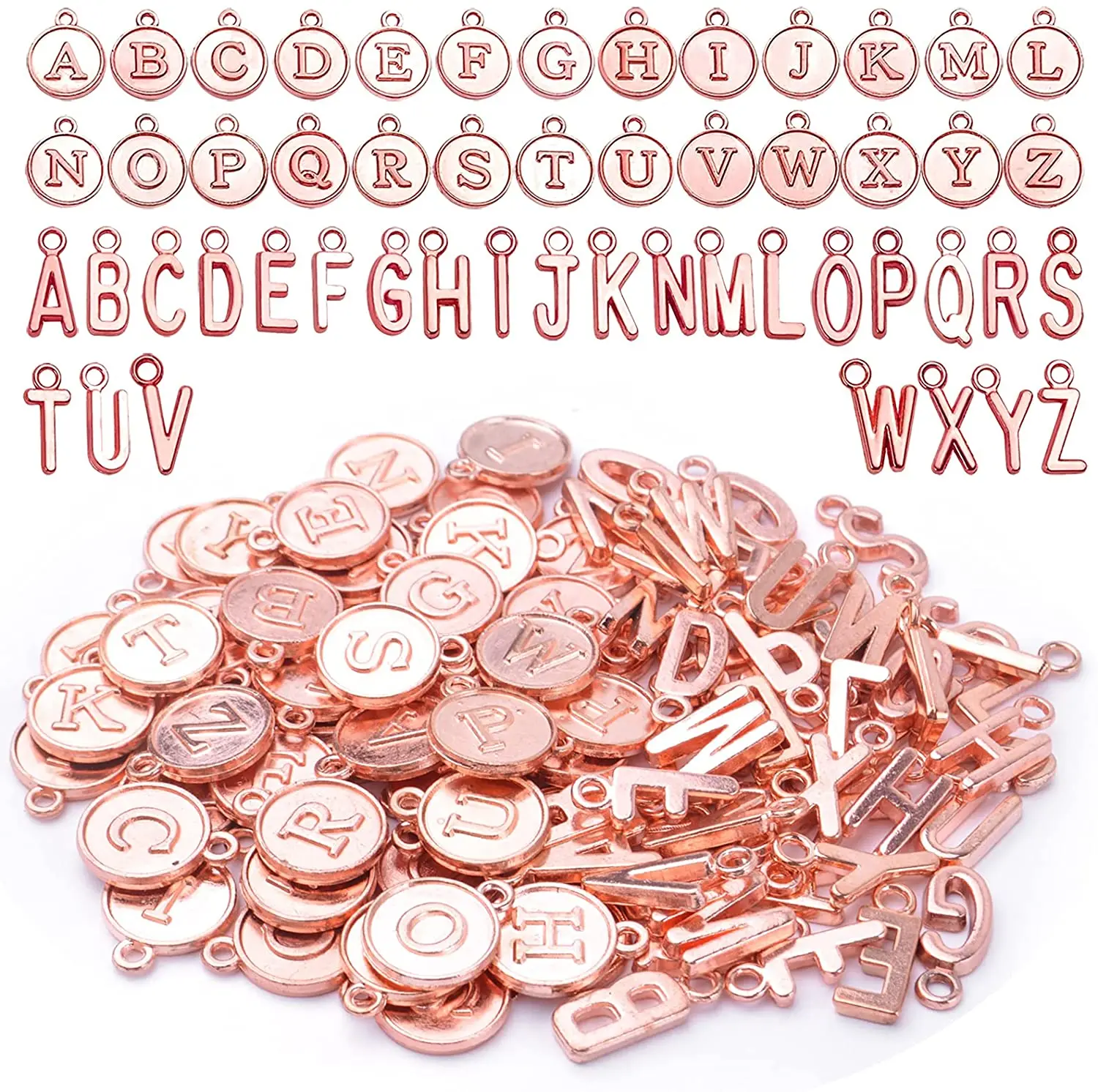 

104pcs(4 Sets) Rose Gold Alphabet Charms Alloy Letter Charms Alphabet A-Z Letter Charm Pendant Letter Initial Charms Double Side