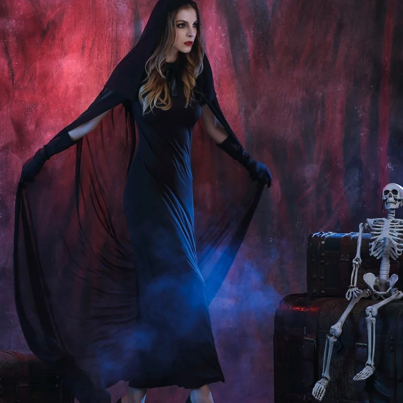 

Vampire Witch Dress Women Halloween Cosplay Costume Uniforms with Hats Gloves Party Performance Stage Costumes