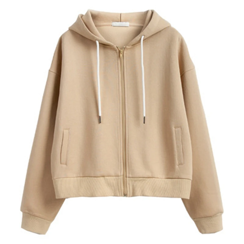 Hoodies Sweetshirt Zipper Woman Plus Size Sweat Suit Casual Tracksuit Women Sweatshirt Solid Color Hoody Cotton Crop Sweatshirts