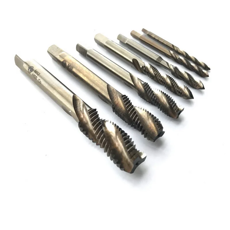 

Free shipping 7PCS/set of HSS Co5% M35 made spiral&straight flute Machine taps screw taps M3 M4 M5 M6 M8 M10 M12 for SS work