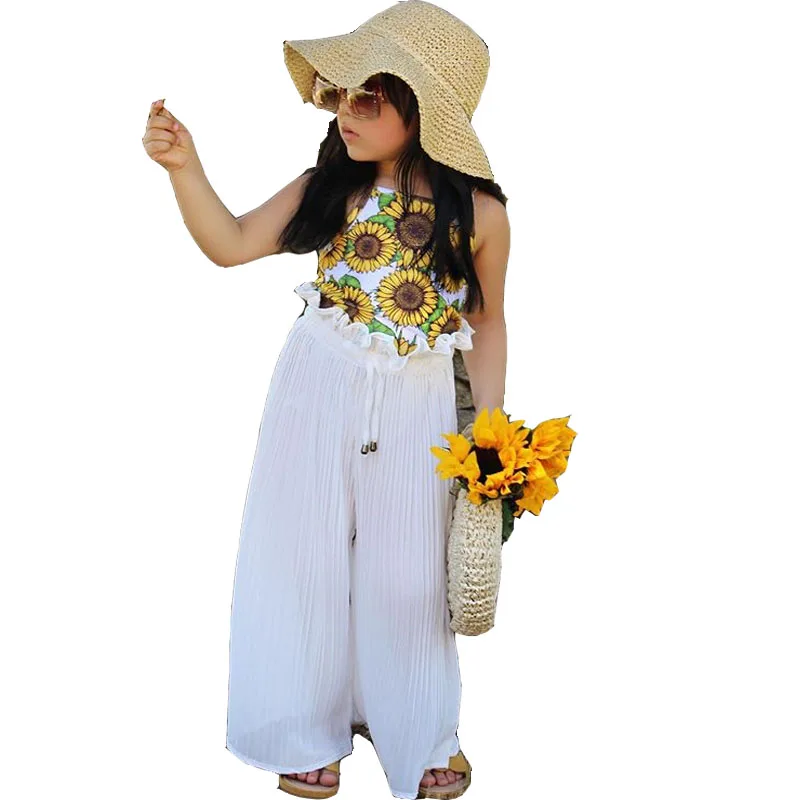 Женская летняя одежда для маленьких девочек топ на бретельках с подсолнухом +