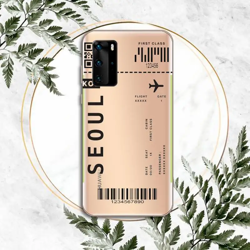 

AIR Tickets Travel Label Country Phone Case Transparent for Huawei P honor 8 10i 20 30 40 smart 2019