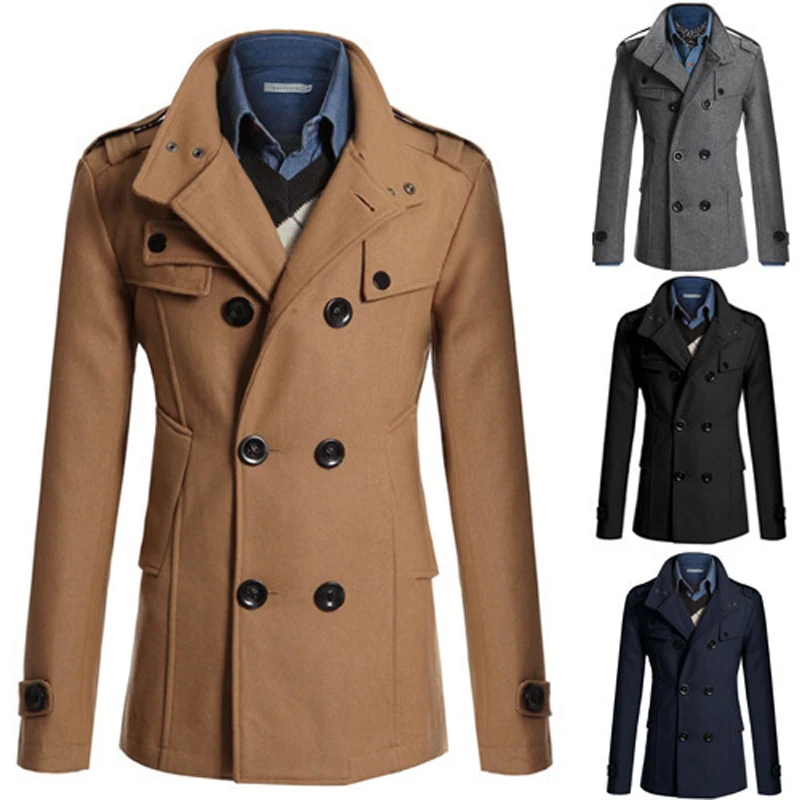 

Trench Coat Men Winter Black Jacket Men's Wool Coat Casacos Casual Slim Men's Long Coat abrigos para hombre