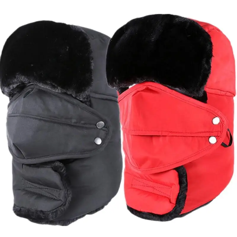 

2019 New Succinct winter Bomber Hats For Men caps Solid color Thicker bone Russian Snow Hat Man 's Ear Flaps lei feng cap