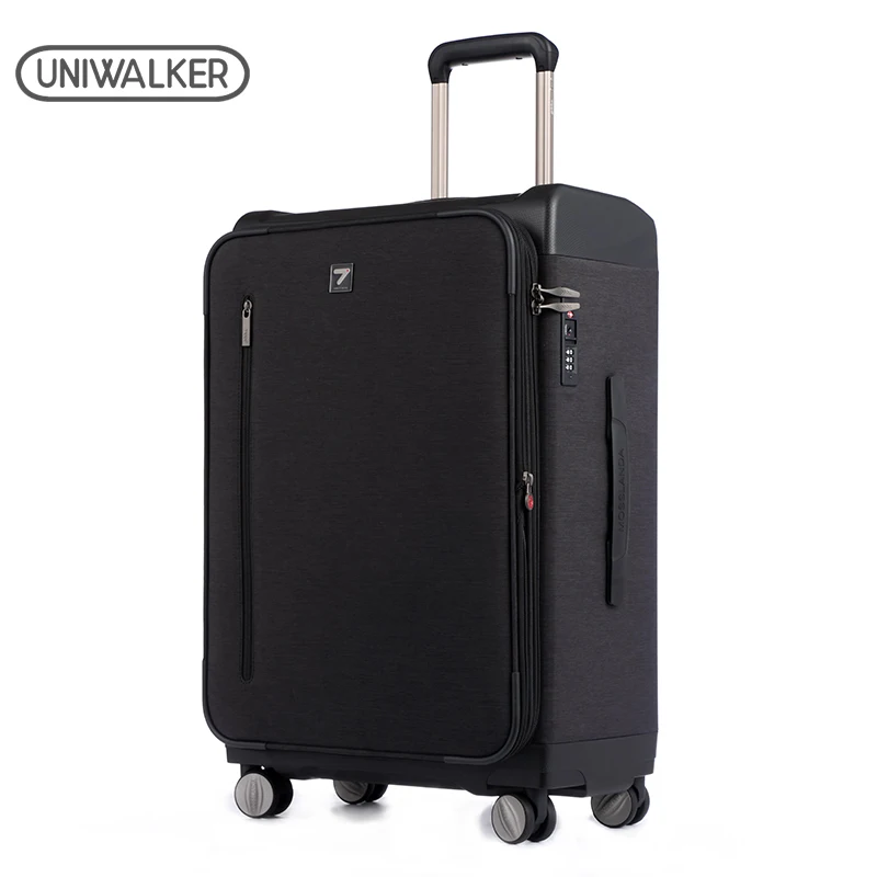 Uniwalker новейший дизайн, мягкий и жесткий чехол для путешествий, багаж, ручная легкая кабина, размер, детский черный чемодан на колесиках, багажная сумка - Цвет: black