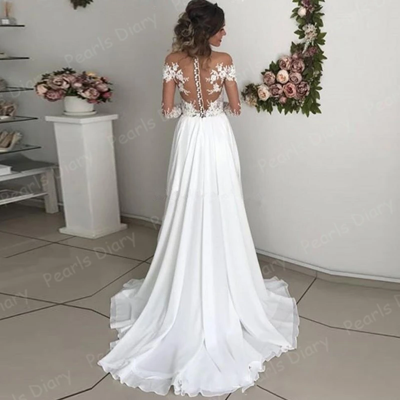 Шифоновый с разрезами по бокам свадебное платье длинными рукавами Boho Свадебные