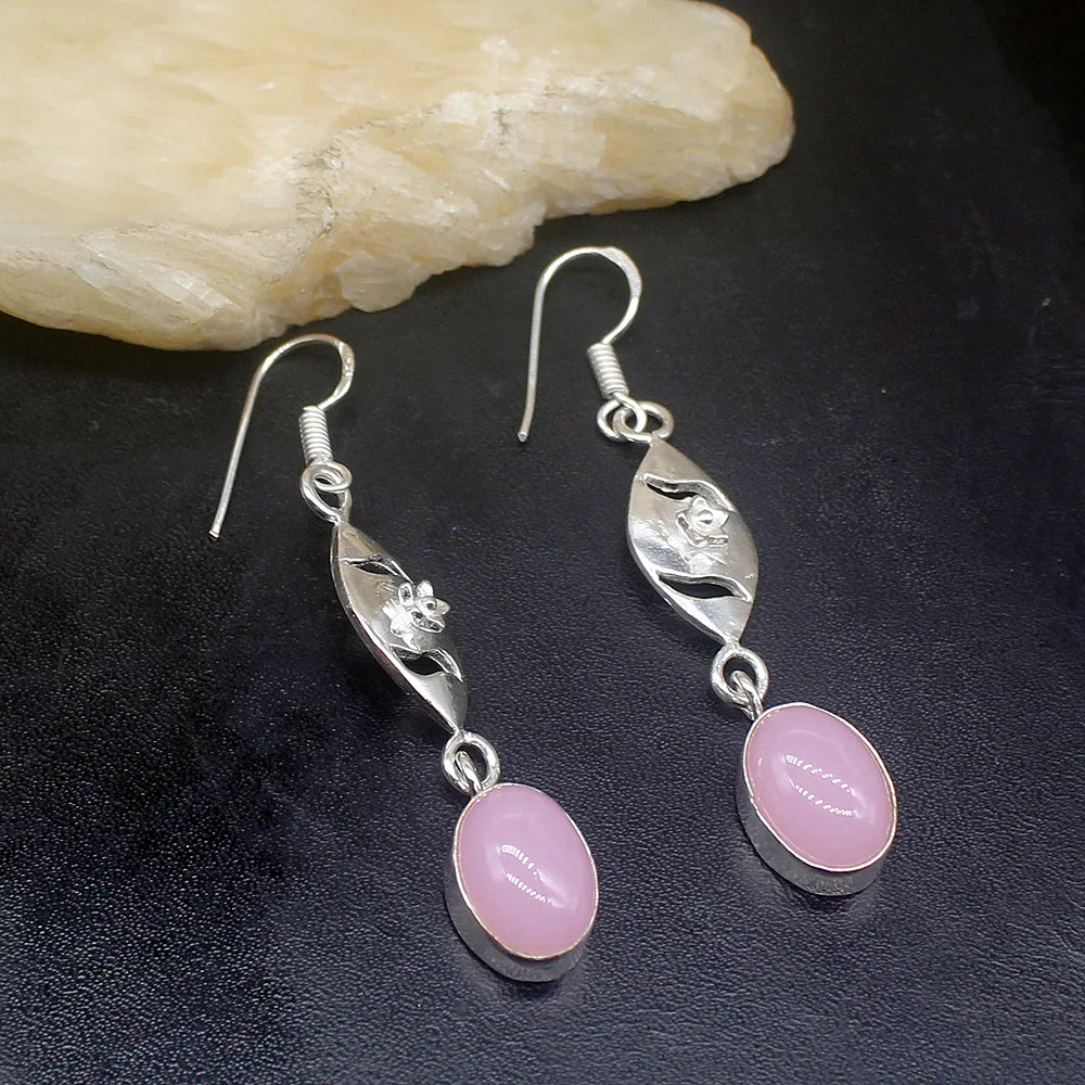 

Gemstonefactory Big Promotion 925 Silver Pretty Rose Quartz Fashion Women Ladies Gifts Dangle Drop Earrings 20212401