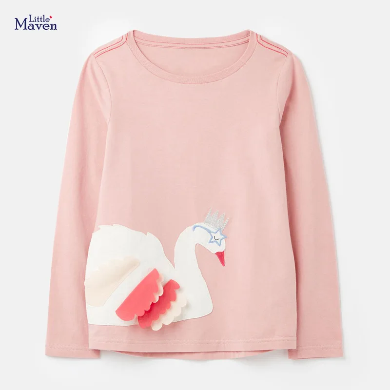 

Little maven Swan T-Shirt Autumn Long Sleeves Spring Clothes Baby Girls Lovely Cotton Comfort and Soft Home Clothes for Kids