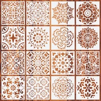 16pcs mandala painting drawing stencils template for stones floor wall tile fabric wood burning artcraft supplies reuseable