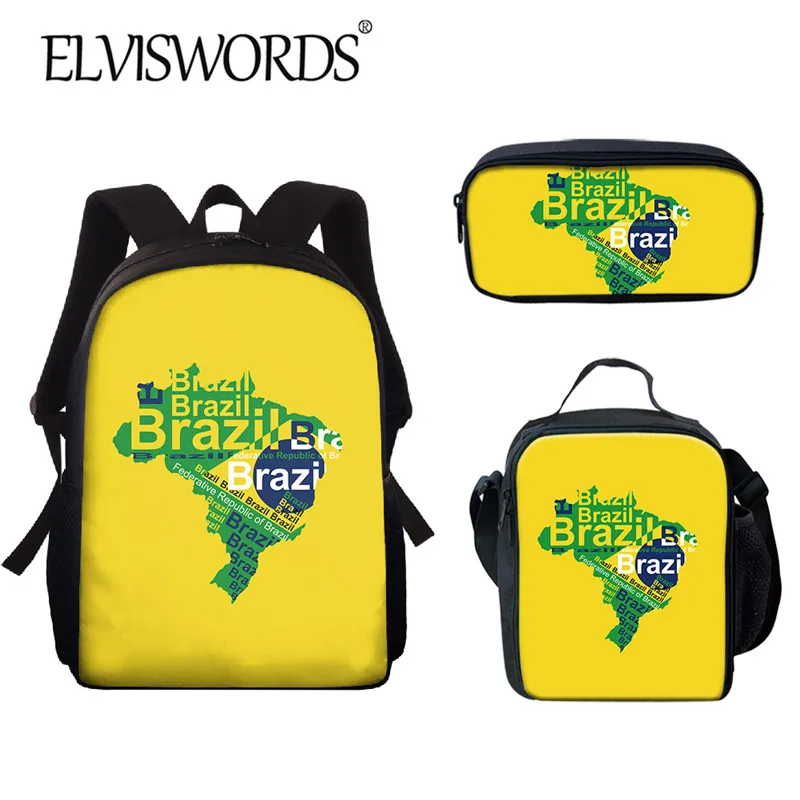 

ELVISWORDS желтая бразильская карта дизайн печать 3 шт школьная сумка студенческая прочная сумка для книг 2021 назад в школу модный рюкзак mochila