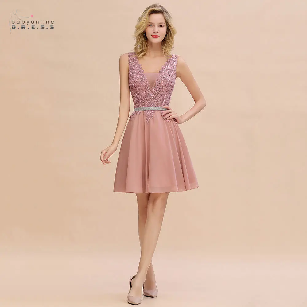 Новинка 2020 пыльно Розовые коктейльные платья с блестками и поясом сексуальные