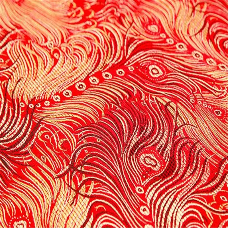 1 red Jacquard Polyester Brocade Fabric Peacock Tail Design Latest Arrival Pattern Fabric Material For Making Women Handbags - Цвет: 1 red