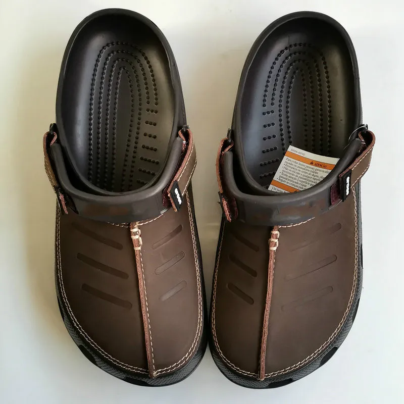 

Fashion Men's Hole Shoes Slippers Leather Crocses Beach Shoes Buckle Large Size Tourist Men's Sandals Antiskid Breathable Light