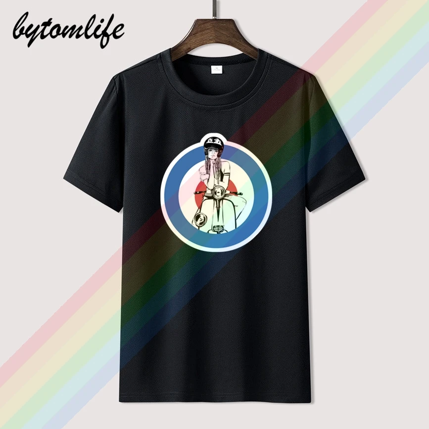 Винтажные мотоботы девушки наездницы футболка для мужчин мотоцикл vespa с