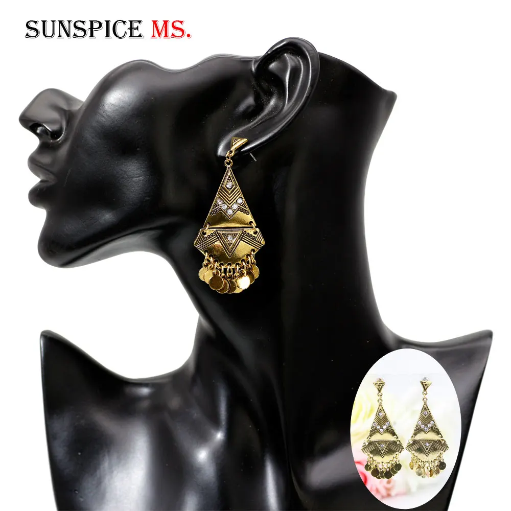SUNSPICE MS Ретро стиль металлическая капля серьги для женщин индийские этнические