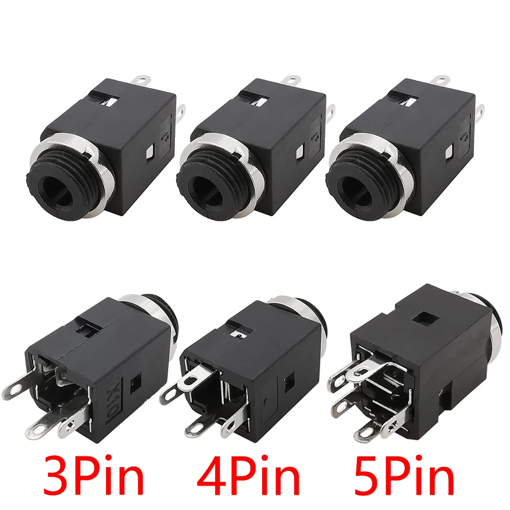 

2/3/5Pcs 3.5mm 3/4/5 Pin Vertical Socket Female Socket Jack with Screw 3.5 Audio Headphone Connector PJ-341 Earphone Hole