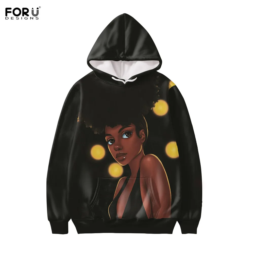 FORUDESIGNS Женская толстовка с длинным рукавом черная Afircan девушки художественный