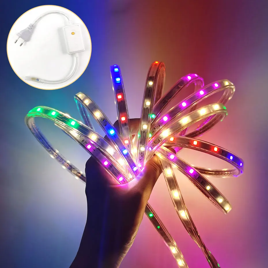 

220V RGB Led Strip Light 2835 SMD Waterproof tape Flexible Ribbon Garland Lamp Party Wedding Holiday Decoration with EU Plug