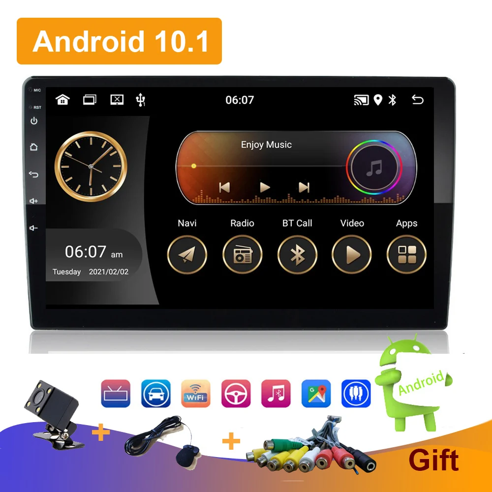 9-дюймовое автомобильное радио на Android 2 Din Мультимедийный плеер GPS-навигация Автомобильный стерео WIFI Bluetooth Внешний микрофонная камера.