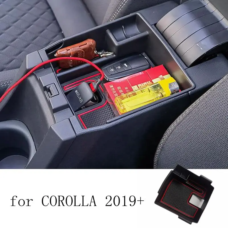 سيارة المركزية مسند الذراع صندوق صندوق تخزين لتويوتا كورولا 2019 2020 الصليب SUV مركز وحدة التحكم اكسسوارات الأسود صندوق للعمل المعدنية