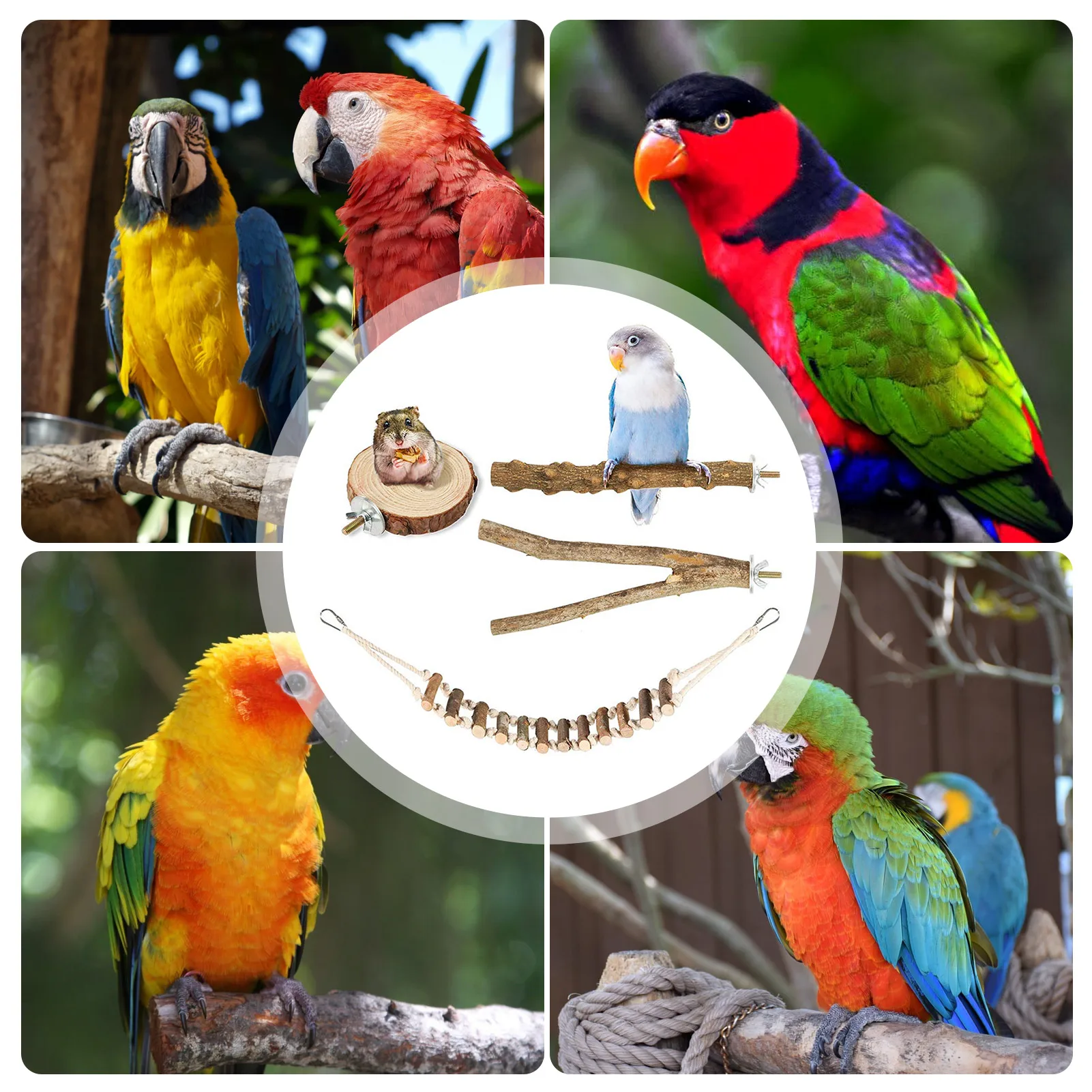 

4PCS Parrot toy set Bird Natural Perches Parrot Perch Stand Set Bird Cage Accessories