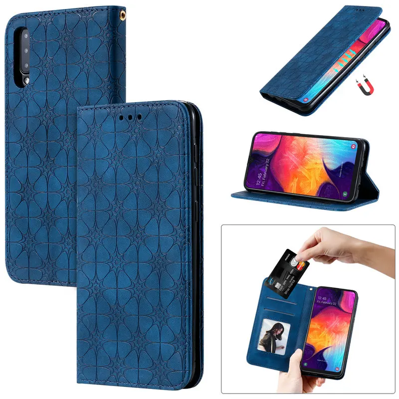 Flip Case Embossed Leather Magnetic Book Shell for Samsung A50 Galaxy A50S A30 A20 A10 A30S 30 A 50 S Wallet Cover | Мобильные