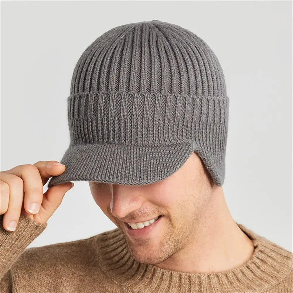 

Повседневная мужская вязаная шапка для защиты ушей, теплая зимняя плотная шапка для велоспорта, Шапка-бини с полями, шерстяные шапки для ули...