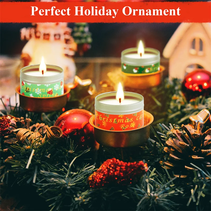 

12pcs Christmas Aromatherapy Candles Themed Scented Candle Long-lasting Full Burning Portable And Reusable Tin Widely Used In Ho