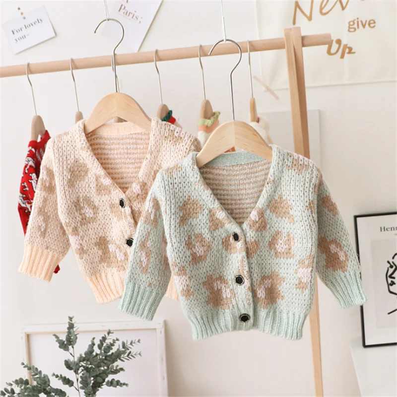 

Baby Kids Girls Clothes 2021 Autumn Winter V-neck Knitted Cardigan Long Sleeve Thicken Sweater for Boys Children's Clothing