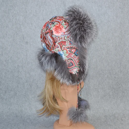 sliver fox fur 2 Женская шапка из натурального Лисьего меха, зимняя шапка-ушанка, шапка-бомбер, шапка для русской снежной погоды, Толстая теплая меховая шапка из натуральной кожи для девочек - Цвет: sliver fox fur 2