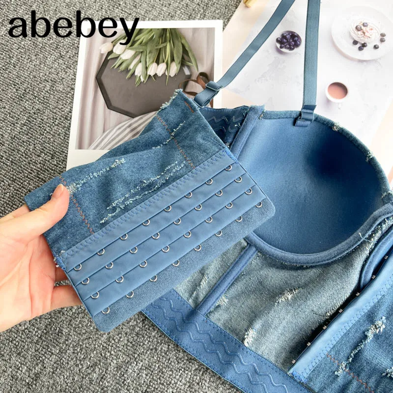 

Women Retro Denim Strap Crop Tops Sexy Sleeveless Backless Bra Corset Party Y2K Tops Summer Off Shoulder Slim Camisole