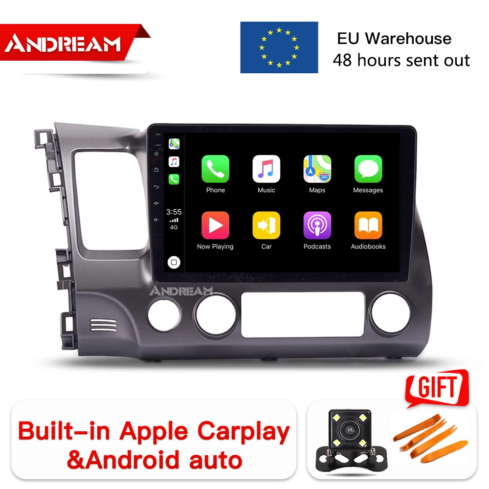 Andraam 10," Android8.1 2G+ 32G carplay Автомобильный gps навигационный головное устройство мультимедиа для Honda Civic 2004-2011 стерео Bluetooth радио
