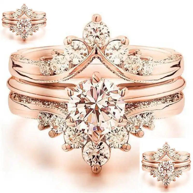 

Fashion Gorgeous Women Rose Gold Morganite Ring Set Fashion Wedding Jewelry Size 6-10 Party Statement Engagement Jewelry Gift