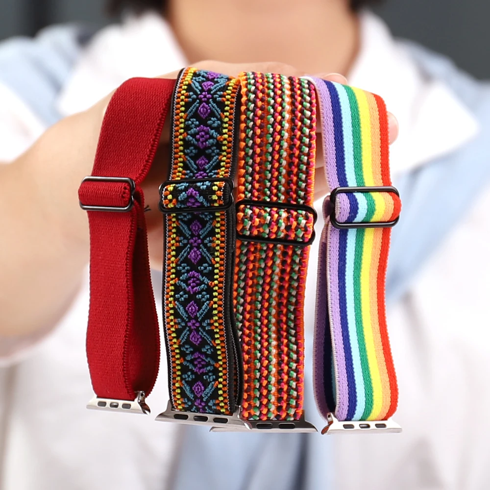 Soft Nylon Loop Elastic Buckle Strap For Apple Watch SE Band 38mm42mm Series 6 5 4 32 iWatch Leopard Watchband Bracelet 40mm44mm