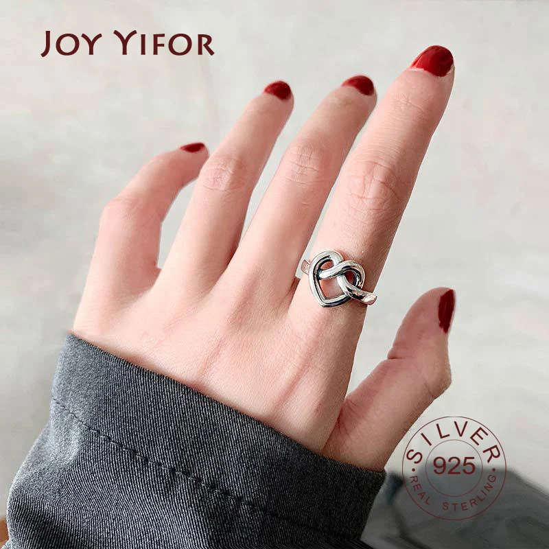 

100% 925 Sterling Silver Open Ring for Women INS Minimalist Irregular Wave Pattern heart shape hollow Jewelry Bijoux Birthday