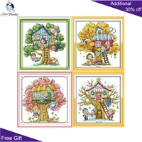 joy sunday spring summer autumn winter tree house home decor c939 c951 c952 kb138 counted stamped four season trees cross stitch