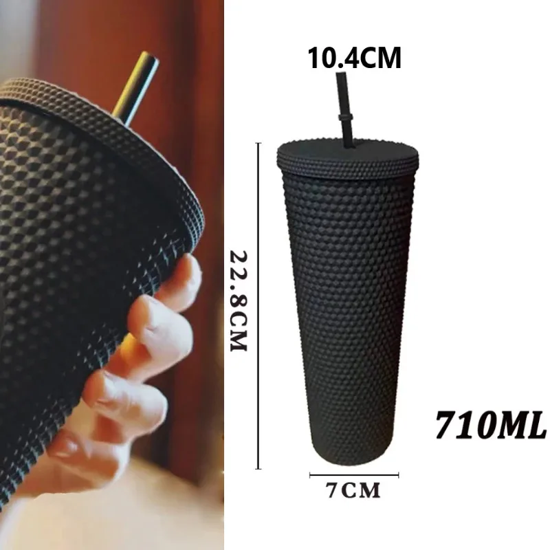 

710ml Straw Cup Portable Diamond Radiant Goddess Coffee Cup Juice Straw Mug Summer Holiday Cold Cup Tumbler Durian Cup Tea Cup