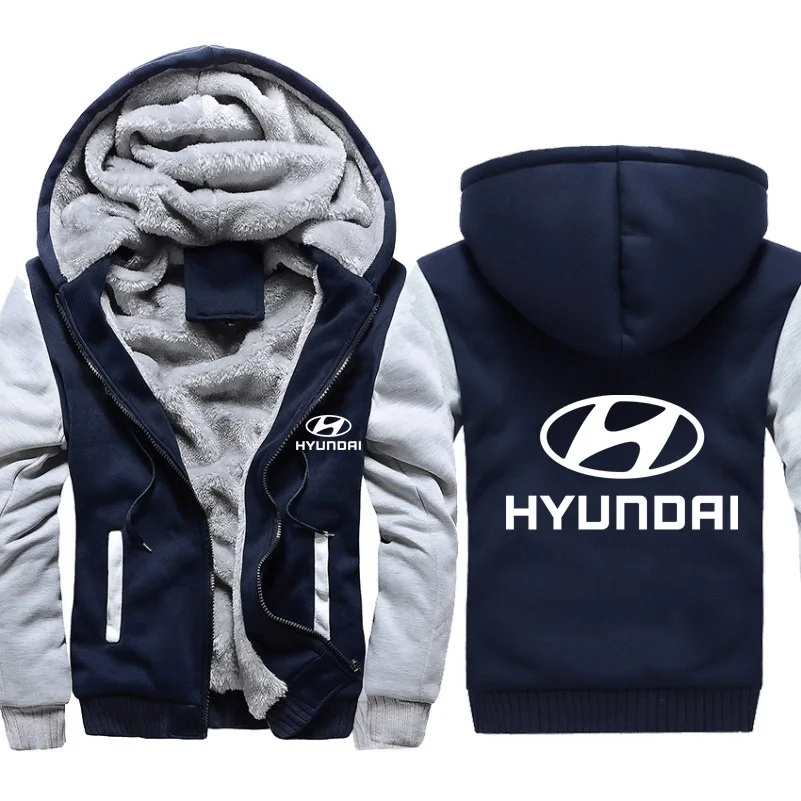 

Hoodies Men Hyundai Motor Car Logo Print Jacket Men Hoodies Winter Thicken Warm Fleece cotton Zipper Raglan Coat Male Tracksuits
