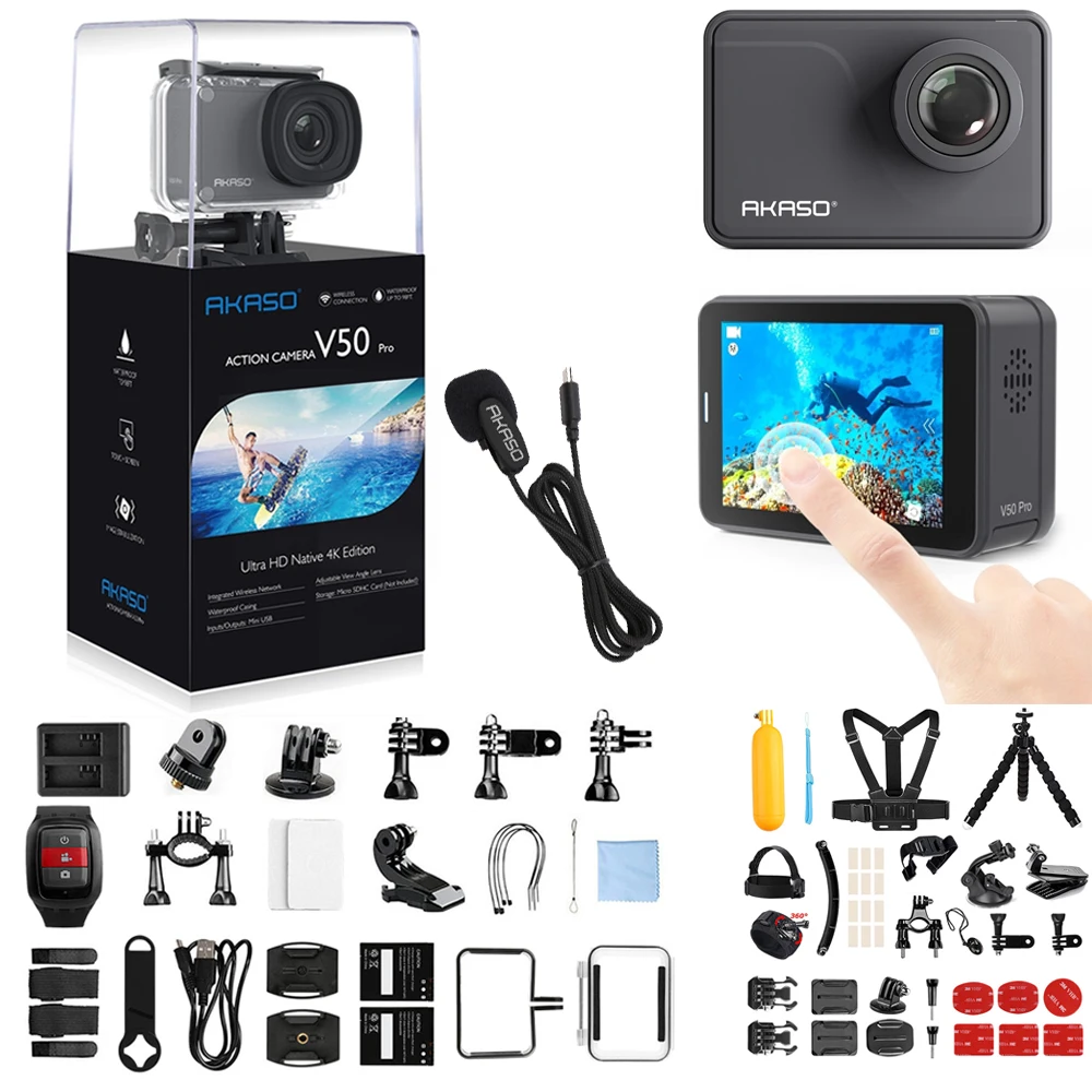 AKASO V50 PRO 4K 30fps 20MP wifi Экшн-камера с сенсорным экраном ELS, уличная спортивная камера с углом обзора 30 м, водонепроницаемая камера