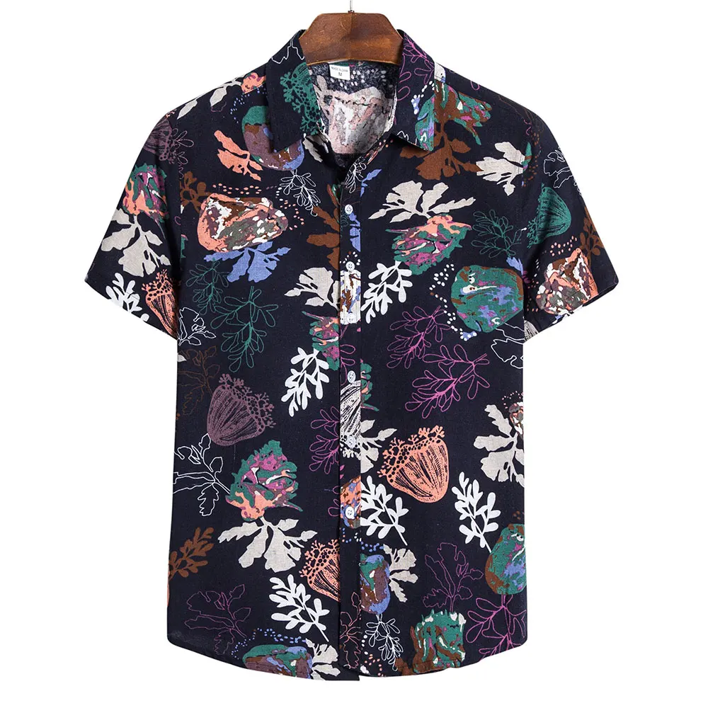 

Latest Design 2020 Summer Plus size 5XL Men's Fashion Flower Casual Beach Wear Short Sleeve Cotton Shirt
