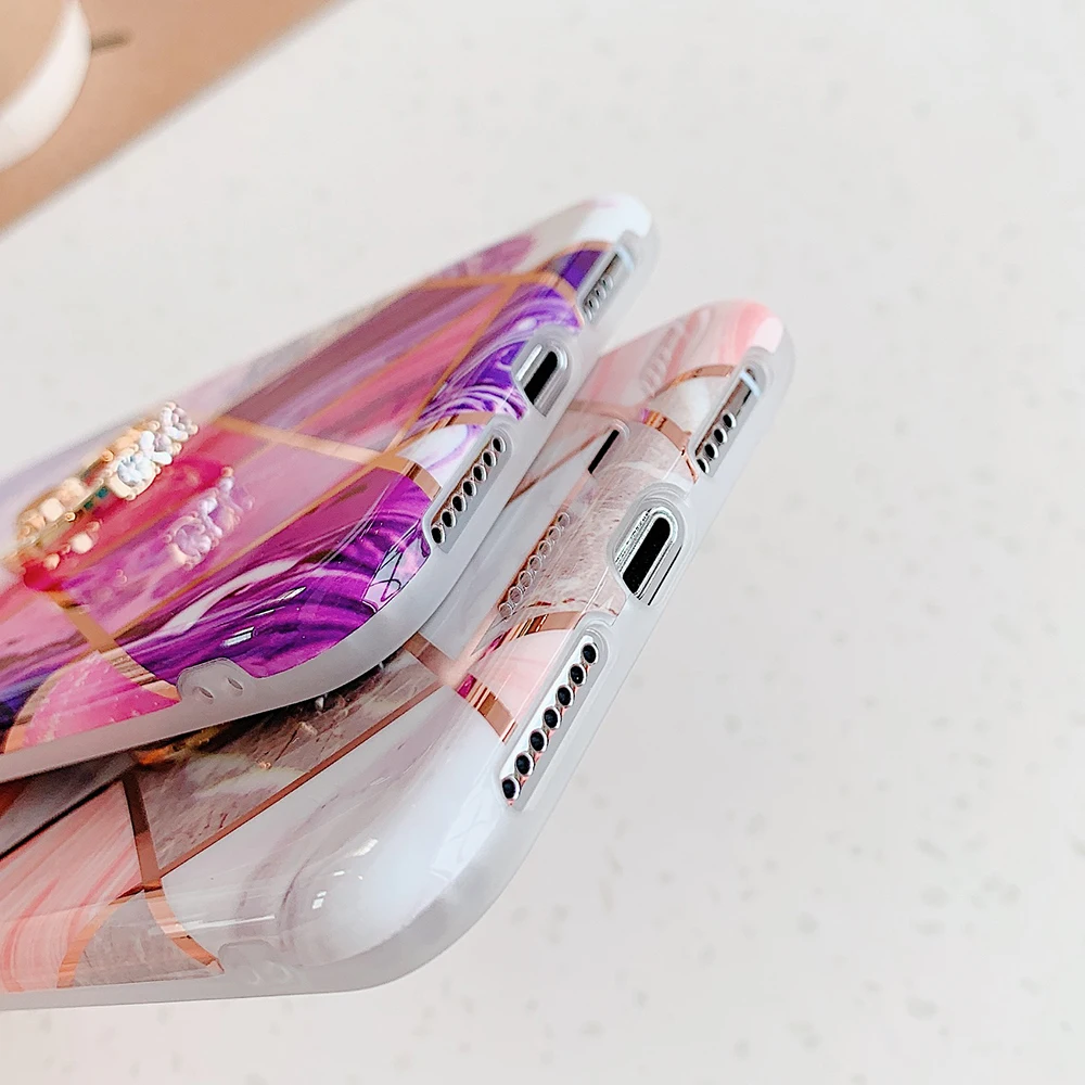 Чехол для телефона LOVECOM для iPhone 11 Pro XR XS Max 6 6S 7 8 Plus X Мягкая Гальваническая мраморная задняя крышка с кольцом на палец