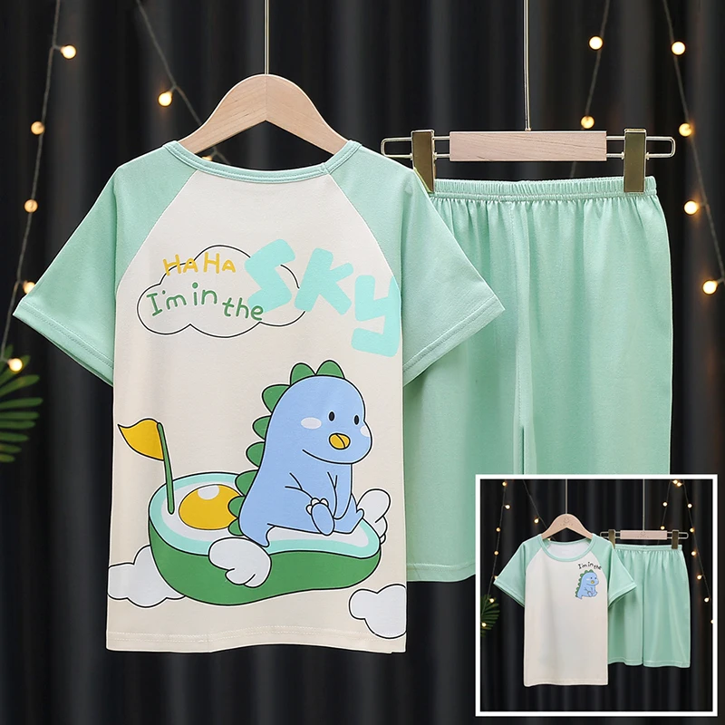 

2022 Summer Round Neck Pajamas Children's Set Cartoon Cosy Kigurumi Short Sleeve Boys Girls Sleepwear Baby Clothes Wholesale