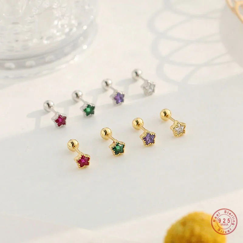 

925 Sterling Silver Simple Pavé Color Crystal Star Stud Earrings Women Light Luxury Temperament Wedding Party Jewelry Gift