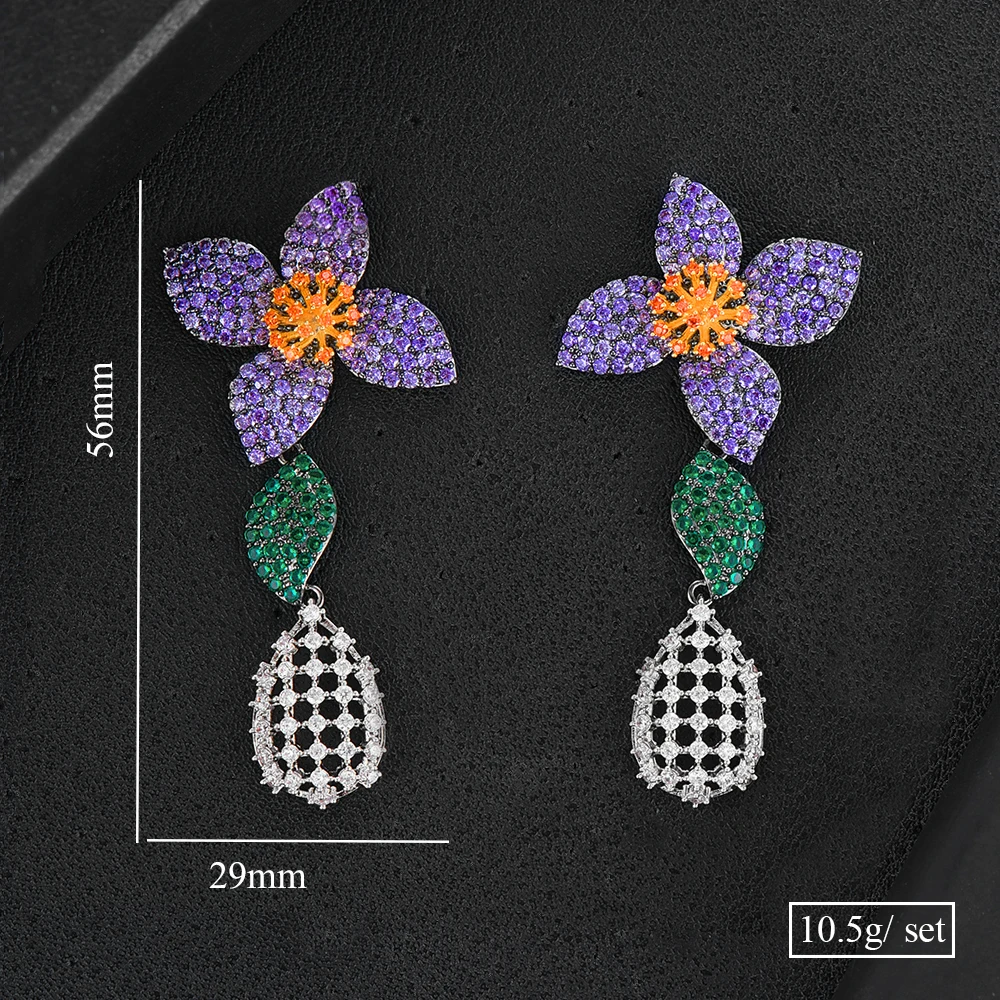 

Siscathy Charms Shining Flower Dangle Earrings For Women Luxury Wedding Jewelry Full Micro Cubic Zircon Statement Earrings 2019