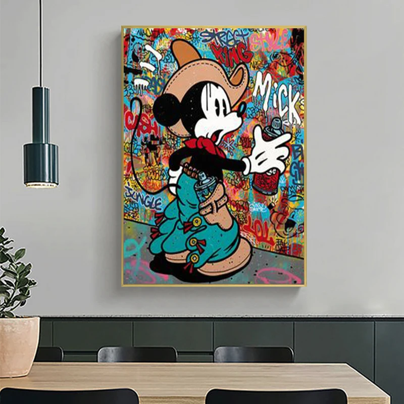Graffiti Art Funny Disney Mickey and Minnie Canvas Painting Street Poster Print Wall Picture for Living Room Decor | Дом и сад